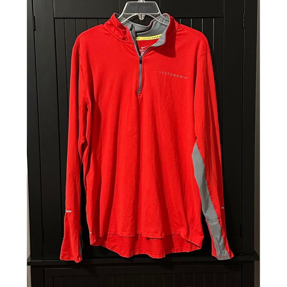 Nike Top Large Dri-FIT LIVESTRONG‎ Red 1/4 Zip Pullover Running Athletic